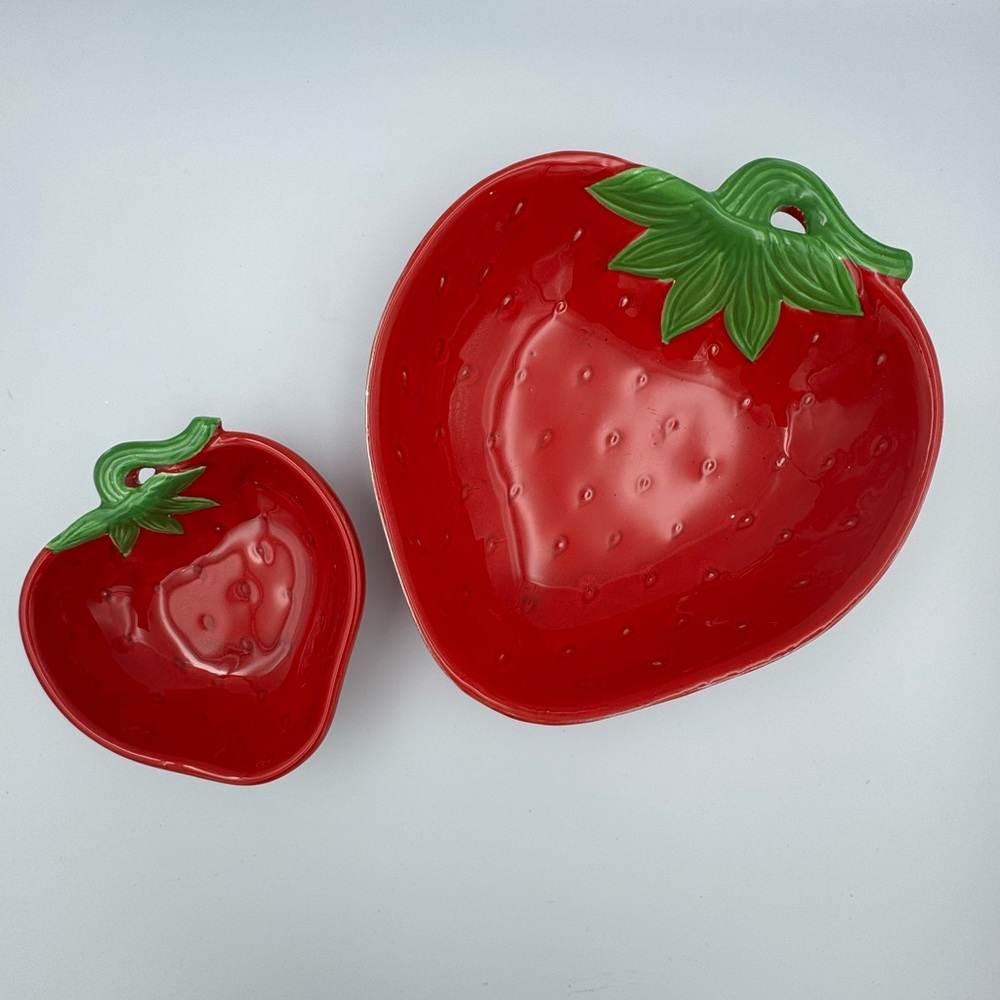 Vintage Knobler Japan Strawberry Bowl Set‎ Red Fruit Dish Cottagecore